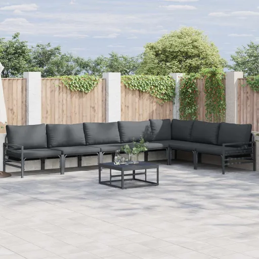 Conjunto de Sofá de Jardim com Almofada   Preto Aço (7 pcs)