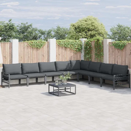 Conjunto de Sofá de Jardim com Almofada Cinzento-Escuro Aço