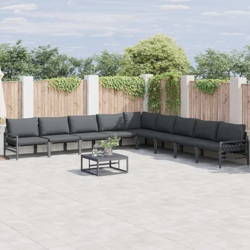 Conjunto de Sofá de Jardim com Almofada   Preto Aço (9 pcs)