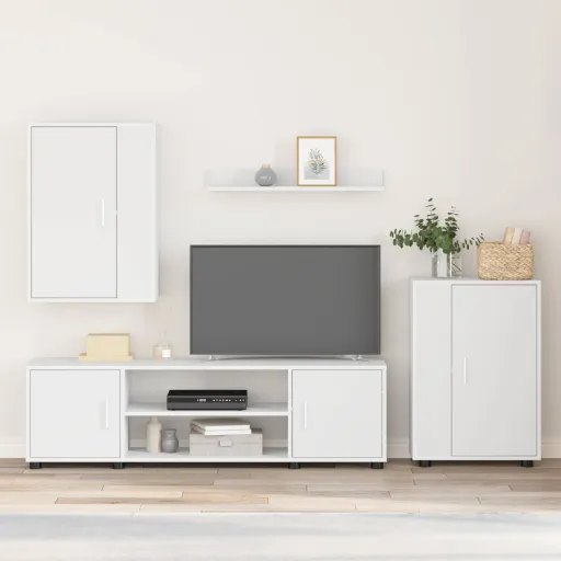 Conjunto de Móvel de TV   Branco Madeira Processada (4 pcs)