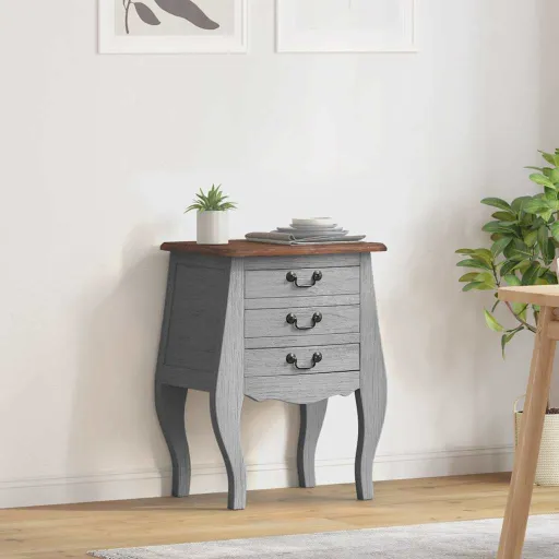Mesa de Cabeceira em Madeira de Mogno Maciça 48x35x64 cm