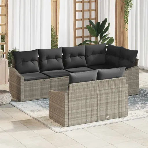 Conjunto de Sofá de Jardim   Cinzento-Claro Vime PE (7 pcs)