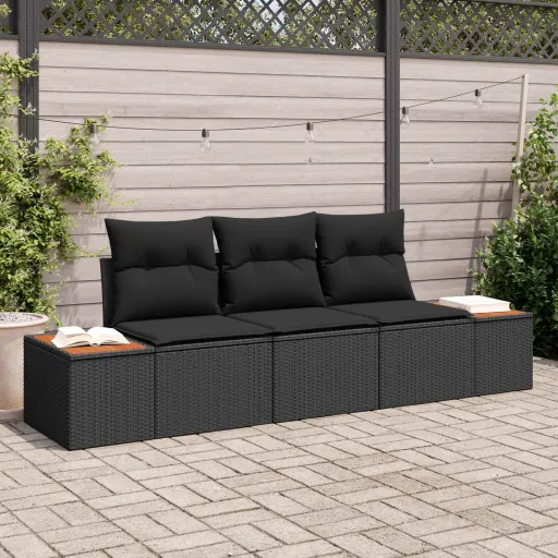 Conjunto de Sofá de Jardim   Preto Rattan Sintético (3 pcs)