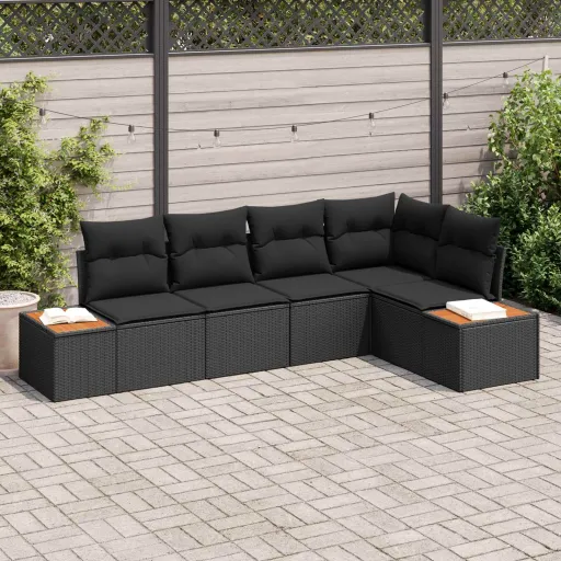 Conjunto de Sofá de Jardim   Preto Rattan Sintético (5 pcs)