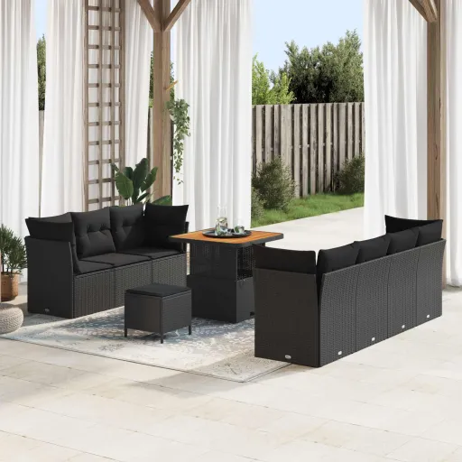 Conjunto de Sofá de Jardim   Preto Vime PE (10 pcs)