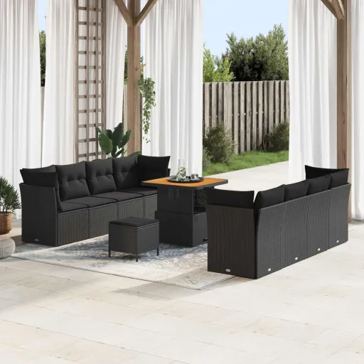 Conjunto de Sofá de Jardim   Preto Vime PE (11 pcs)