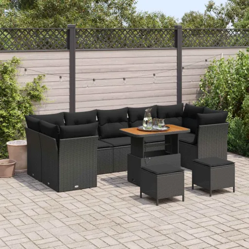 Conjunto de Sofá de Jardim   Preto Vime PE (10 pcs)
