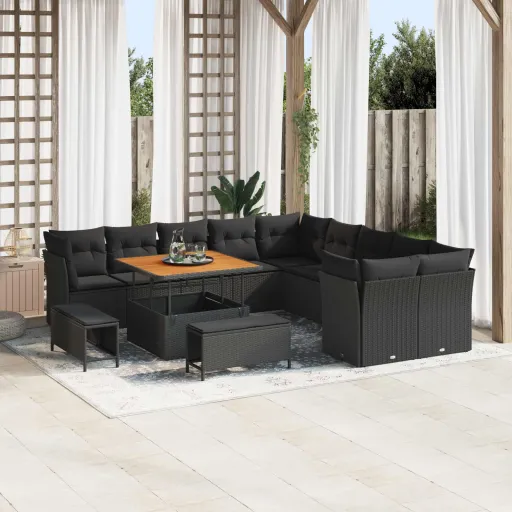 Conjunto de Sofá de Jardim   Preto Vime PE (13 pcs)