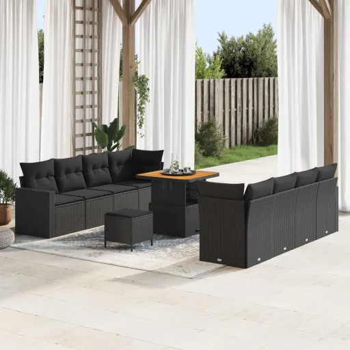 Conjunto de Sofá de Jardim   Preto Vime PE (11 pcs)