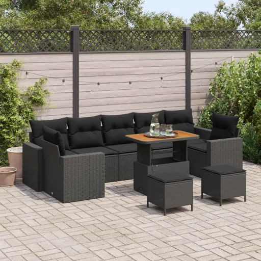 Conjunto de Sofá de Jardim   Preto Vime PE (10 pcs)