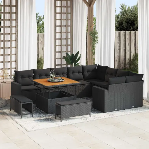 Conjunto de Sofá de Jardim   Preto Vime PE (12 pcs)