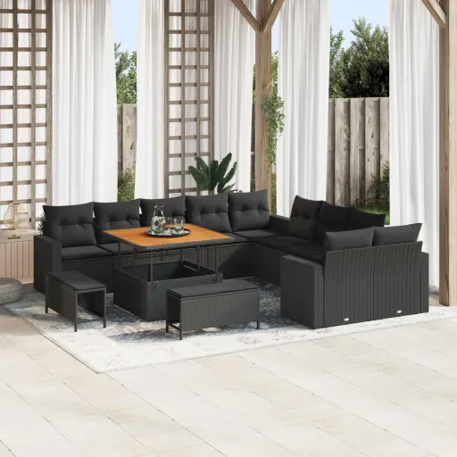 Conjunto de Sofá de Jardim   Preto Vime PE (13 pcs)