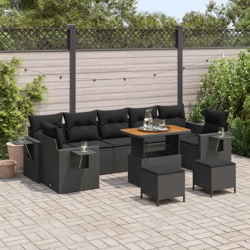Conjunto de Sofá de Jardim   Preto Vime PE (10 pcs)