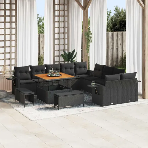 Conjunto de Sofá de Jardim   Preto Vime PE (13 pcs)