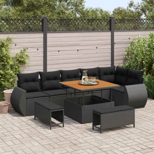 Conjunto de Sofá de Jardim   Preto Vime PE (9 pcs)