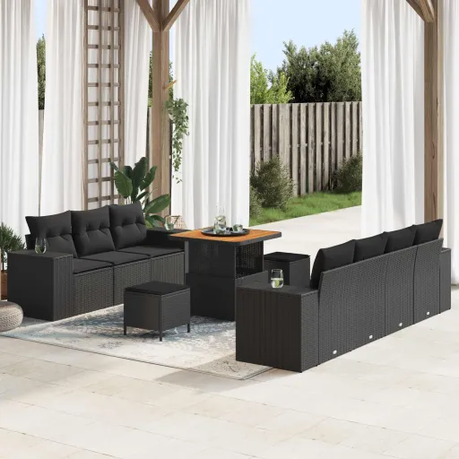Conjunto de Sofá de Jardim   Preto Vime PE (10 pcs)
