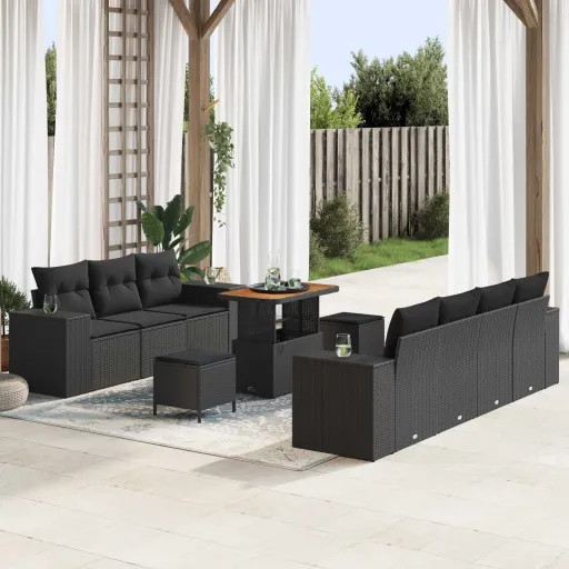 Conjunto de Sofá de Jardim   Preto Vime PE (10 pcs)