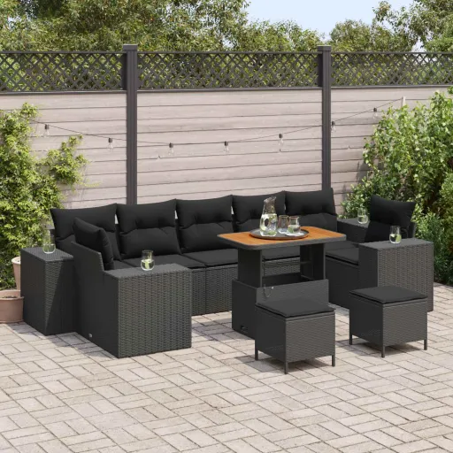 Conjunto de Sofá de Jardim   Preto Vime PE (10 pcs)