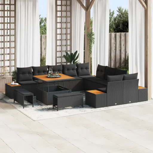 Conjunto de Sofá de Jardim   Preto Vime PE (13 pcs)