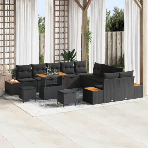Conjunto de Sofá de Jardim   Preto Vime PE (13 pcs)