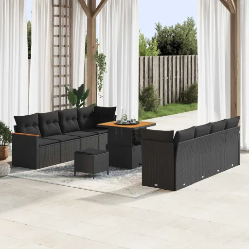 Conjunto de Sofá de Jardim   Preto Vime PE (11 pcs)