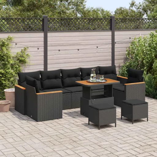 Conjunto de Sofá de Jardim   Preto Vime PE (10 pcs)