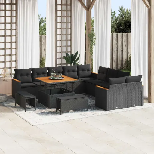 Conjunto de Sofá de Jardim   Preto Vime PE (13 pcs)