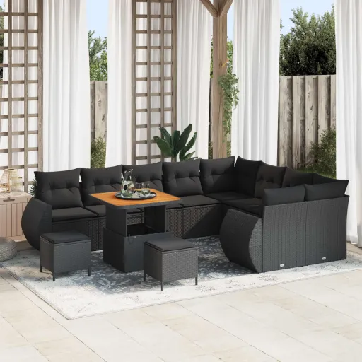 Conjunto de Sofá de Jardim   Preto Rattan de Polipropileno (12 pcs)