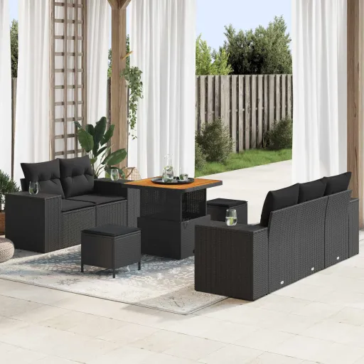 Conjunto de Sofá de Jardim   Preto Rattan de Polipropileno (8 pcs)