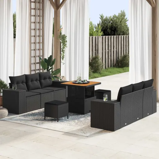 Conjunto de Sofá de Jardim   Preto Rattan de Polipropileno (9 pcs)