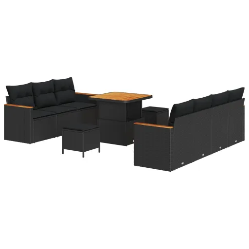 Conjunto de Sofá de Jardim com Almofada   Preto Vime PE (14 pcs)