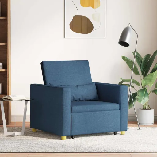 Sofá-Camas Retrátil Individual Azul 90 x 165 x 87 cm Tecido