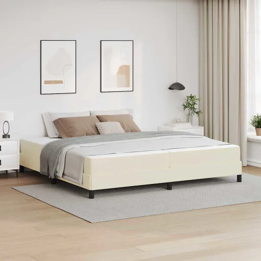 Estrutura da Cama com Colchão Creme 200 x 200 cm Tecido