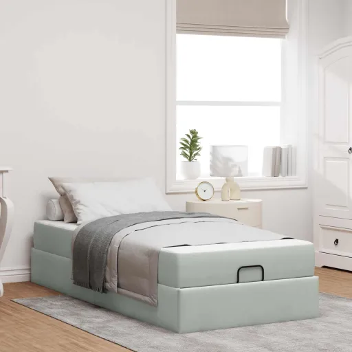 Estrutura de Cama com Colchão   Cinzento-Claro Veludo (2 pcs)