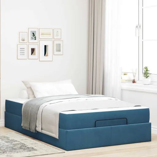 Estrutura de Cama com Colchão   Azul Veludo (2 pcs)