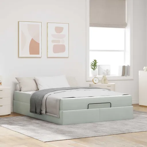 Estrutura de Cama com Colchão   Cinzento-Claro Veludo (2 pcs)