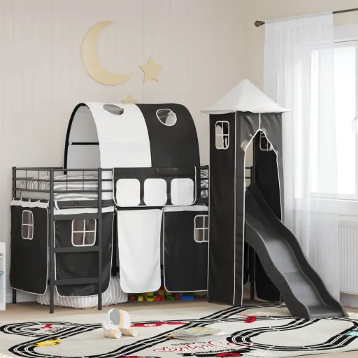 Estrutura de Cama Loft para Crianças Preto 74,5 x 190 cm Metal