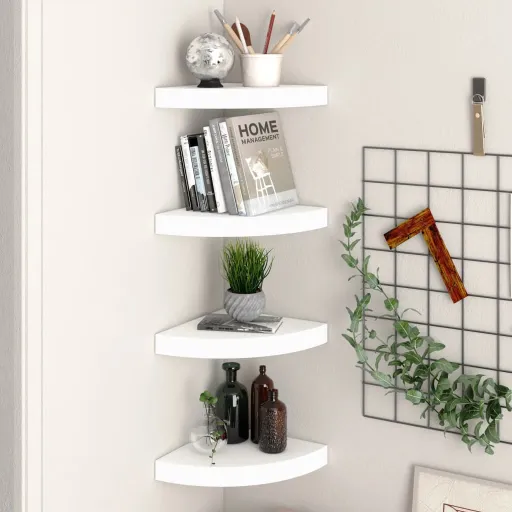 Prateleiras de Canto Suspensas   25x25x3,8cm MDF Branco (4 pcs)