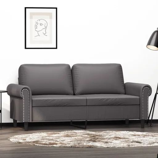 Sofá de 2 Lugares 140 cm Couro Artificial Cinza
