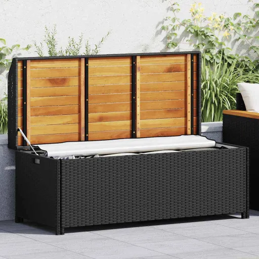 Banco de Jardim c/ Arrumação 120 cm Vime PE Preto