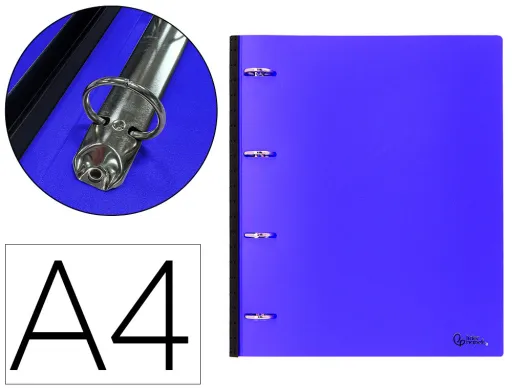 Pasta de Anéis Liderpapel 4 Anéis Redondos 25 mm Polipropileno Din a4 Ultra Compacta com Lombada Extensível 4 cm Azul