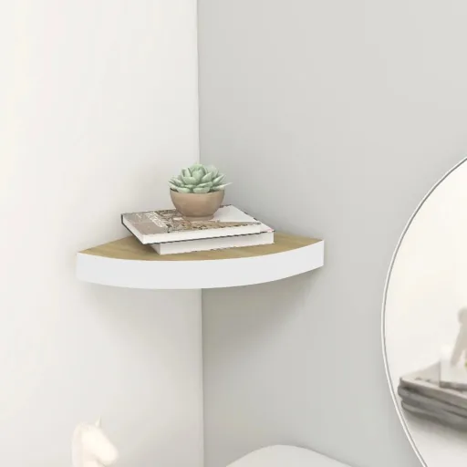 Prateleira de Canto Parede 25x25x3,8 cm MDF Cor Carvalho/Branco