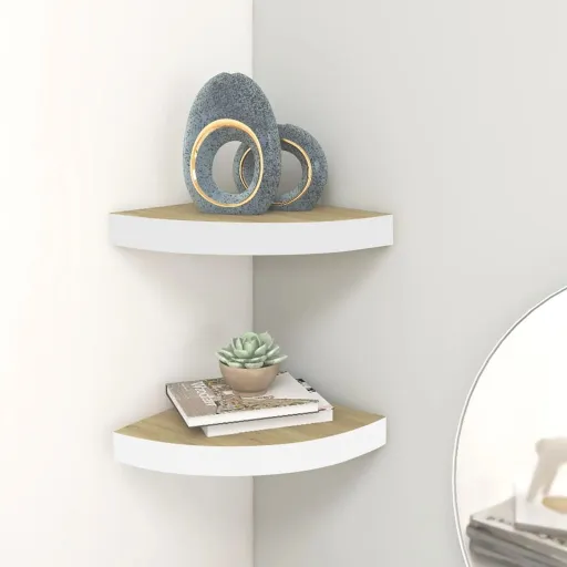 Prateleiras Canto Parede   25x25x3,8 cm MDF Carvalho/Branco (2 pcs)