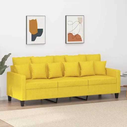 Sofá de 3 Lugares 180 cm Tecido Amarelo-Claro