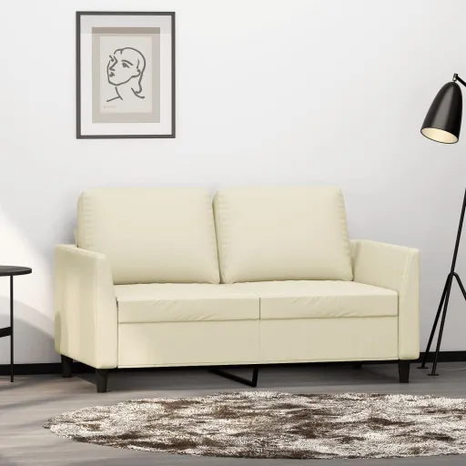 Sofá de 2 Lugares 120 cm Couro Artificial Cor Creme