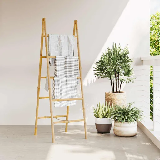 Escada Toalheiro Dupla com 5 Degraus, Bambu, 50x160 cm
