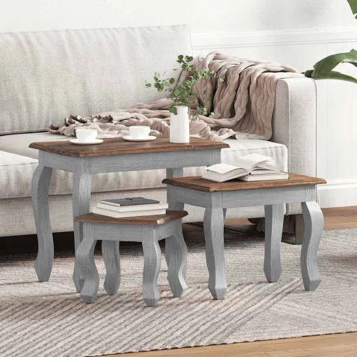 Conjunto de Mesas de Encastrar   Madeira de Mogno Maciça (3 pcs)