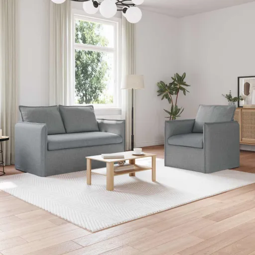 Sofá   Cinzento-Claro 136 x 82 x 85 cm Tecido (2 pcs)