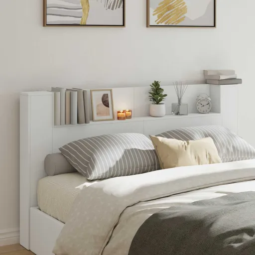 Cabeceira com Armário e LED Branco 180 x 16,5 x 103,5 cm