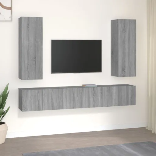 Conjunto Móveis de TV   Madeira Processada Sonoma Cinza (5 pcs)